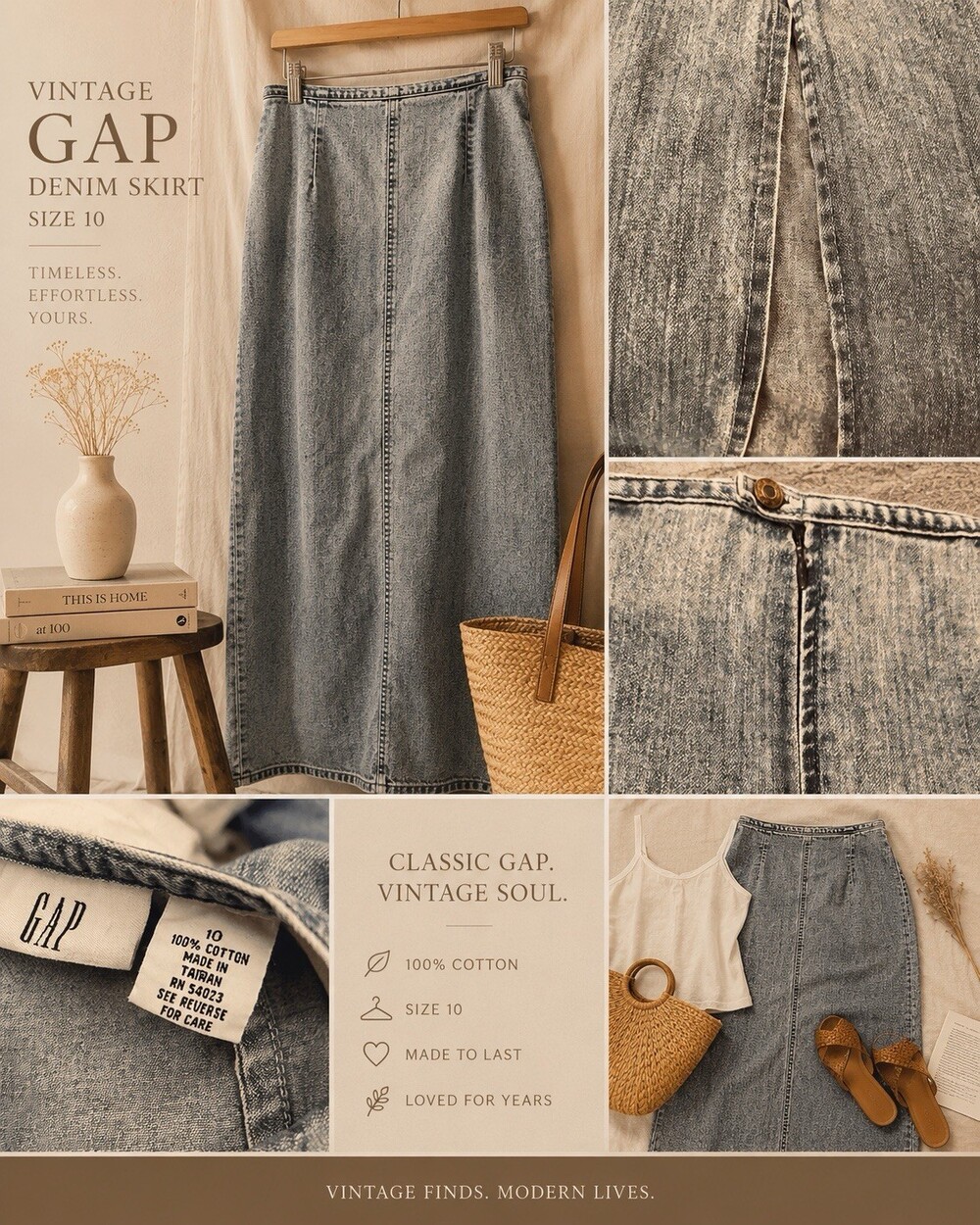 Vintage GAP Denim Maxi Skirt Size 10 100% Cotton Light Wash Y2K Side Zip Midi
